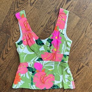 Nanette Lepore Vintage Floral V-Neck Silk Peplum SleevelessTop
